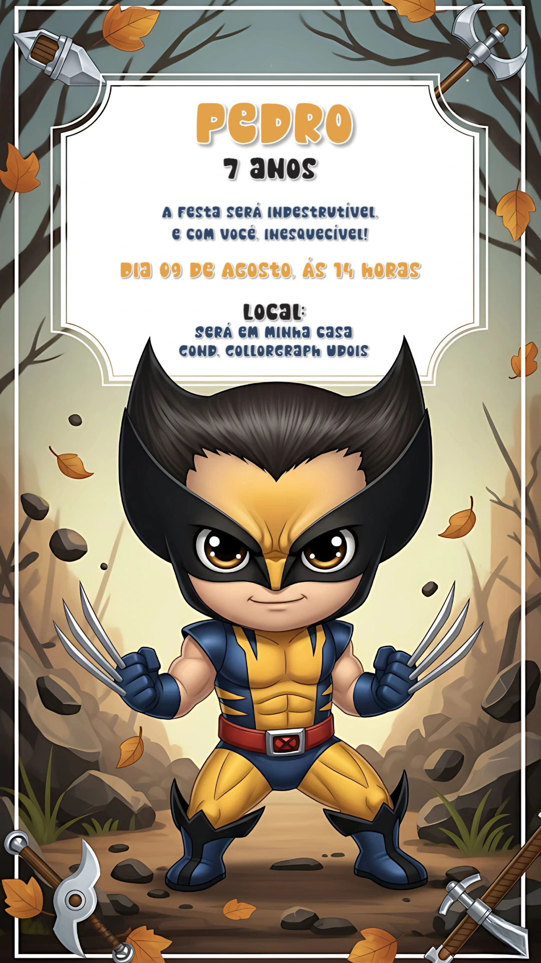 Convite Aniversário Wolverine X-Men para Editar Online