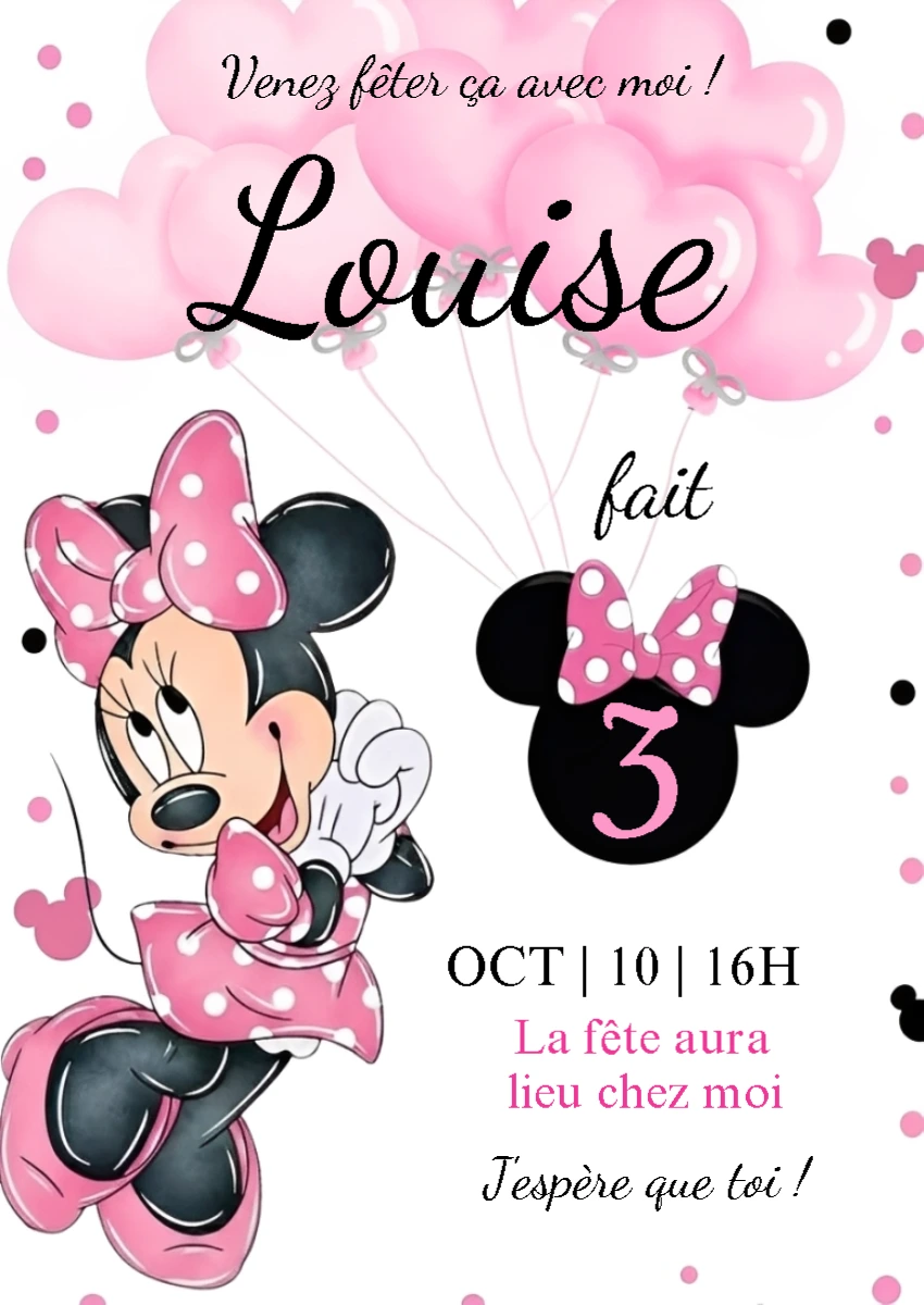 Invitation Anniversaire Minnie Mouse à Modifier en Ligne