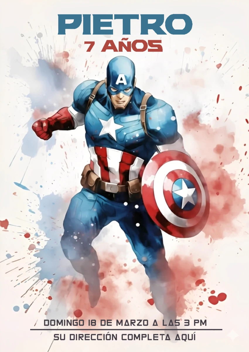 Invitación de Cumpleaños del Capitán América para Editar Online