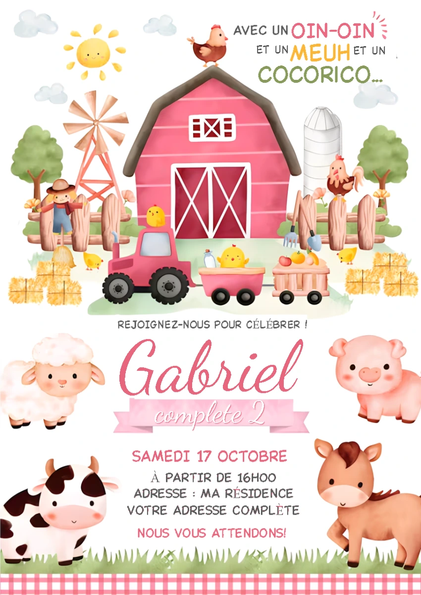 Invitation Anniversaire Ferme Garçon à Modifier en Ligne