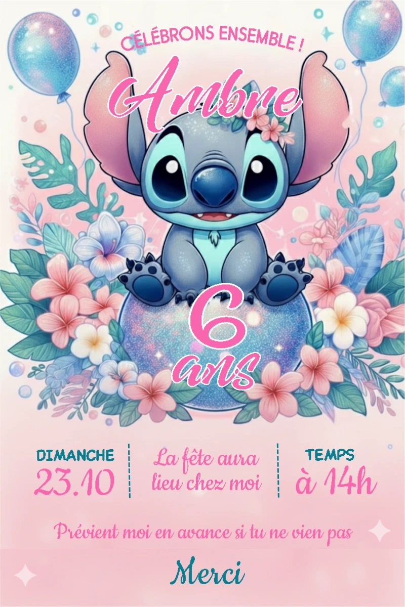 Invitation Anniversaire Stitch Thème Tropical à Éditer en Ligne