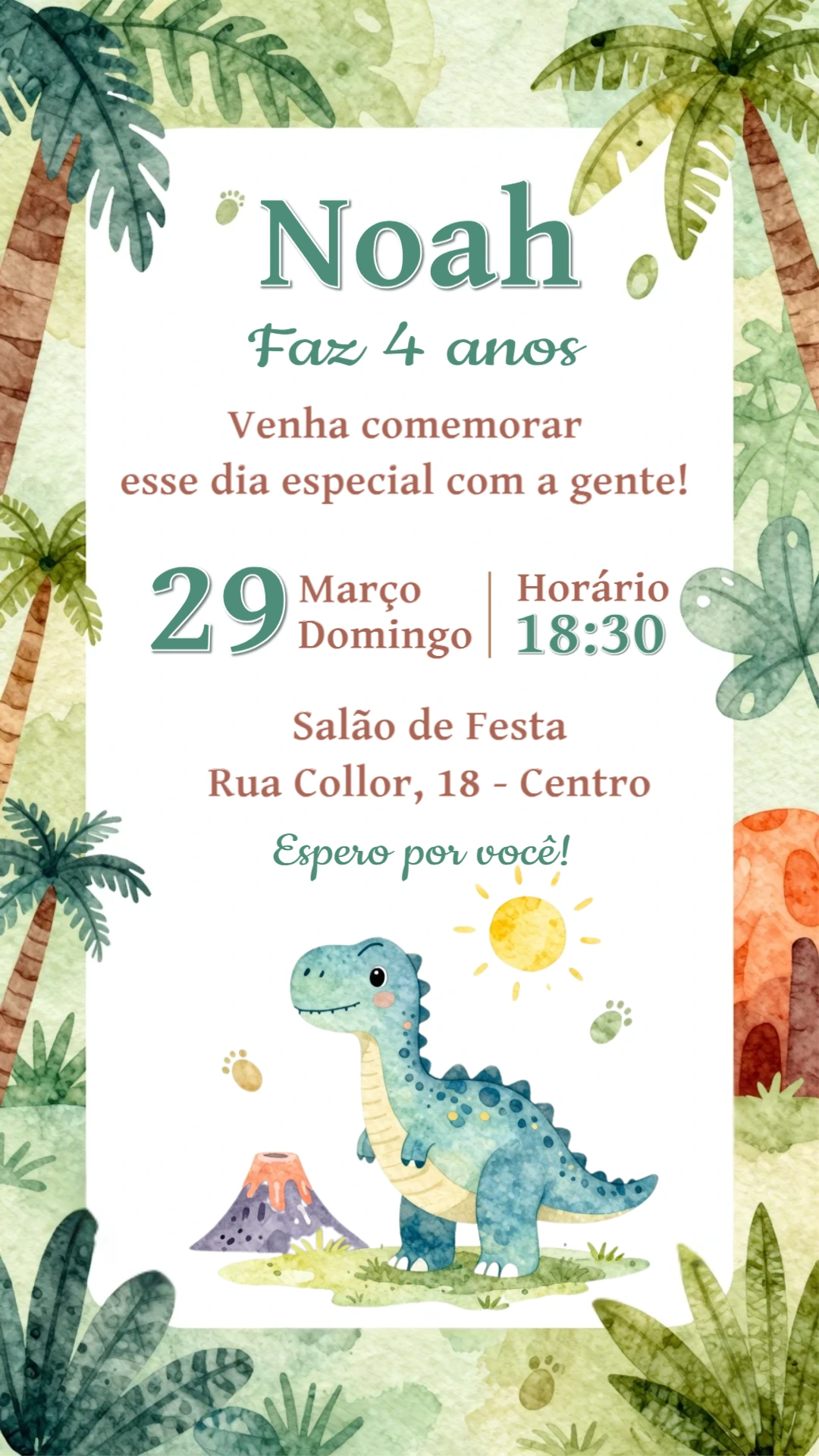 Convite Digital Aniversário Infantil Tema Dinossauro Editável