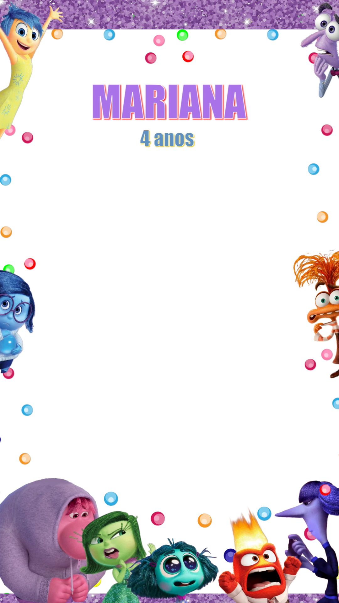 Moldura Aniversário Divertida Mente para Editar Online