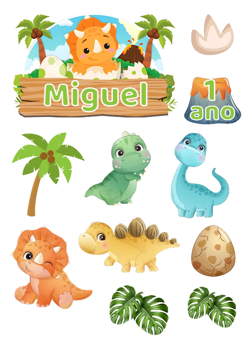 Topo de Bolo Festa Dinossauro Baby Editável Online para Imprimir