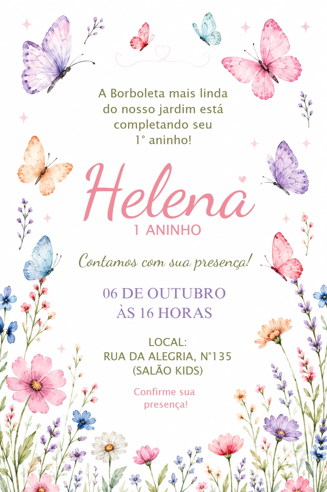 Convite Digital Jardim das Borboletas Aquarela para Editar