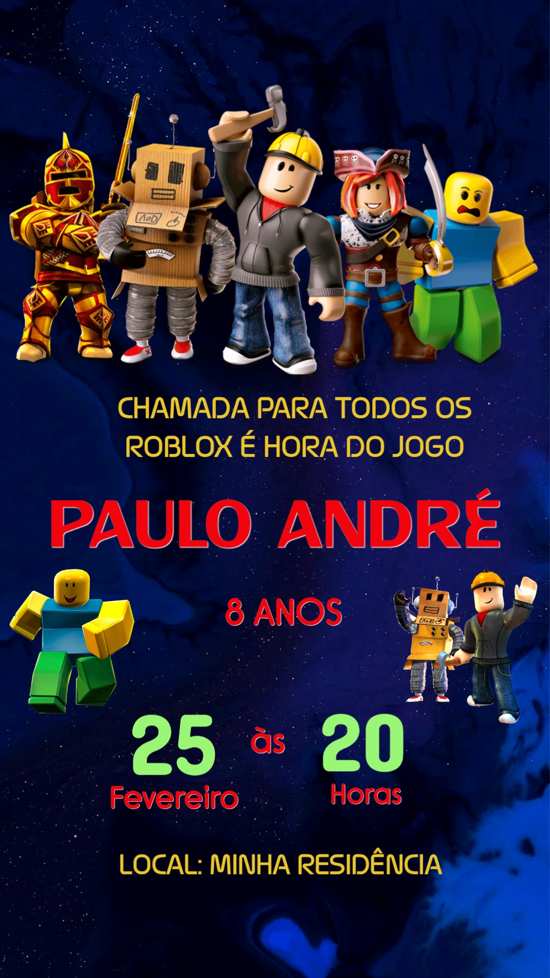 Convite Aniversário Roblox