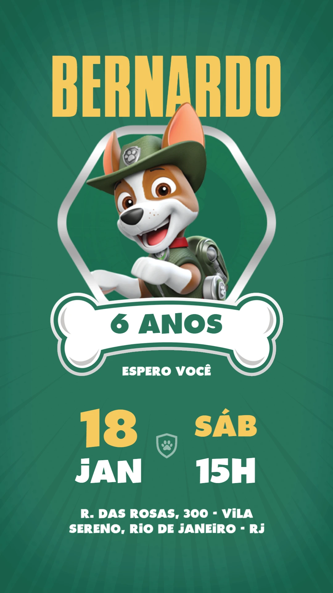 Convite Aniversário Patrulha Canina Tracker para Editar Online