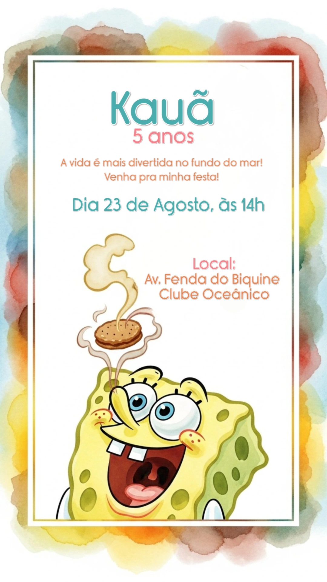 Convite de Aniversário Bob Esponja para Editar Online