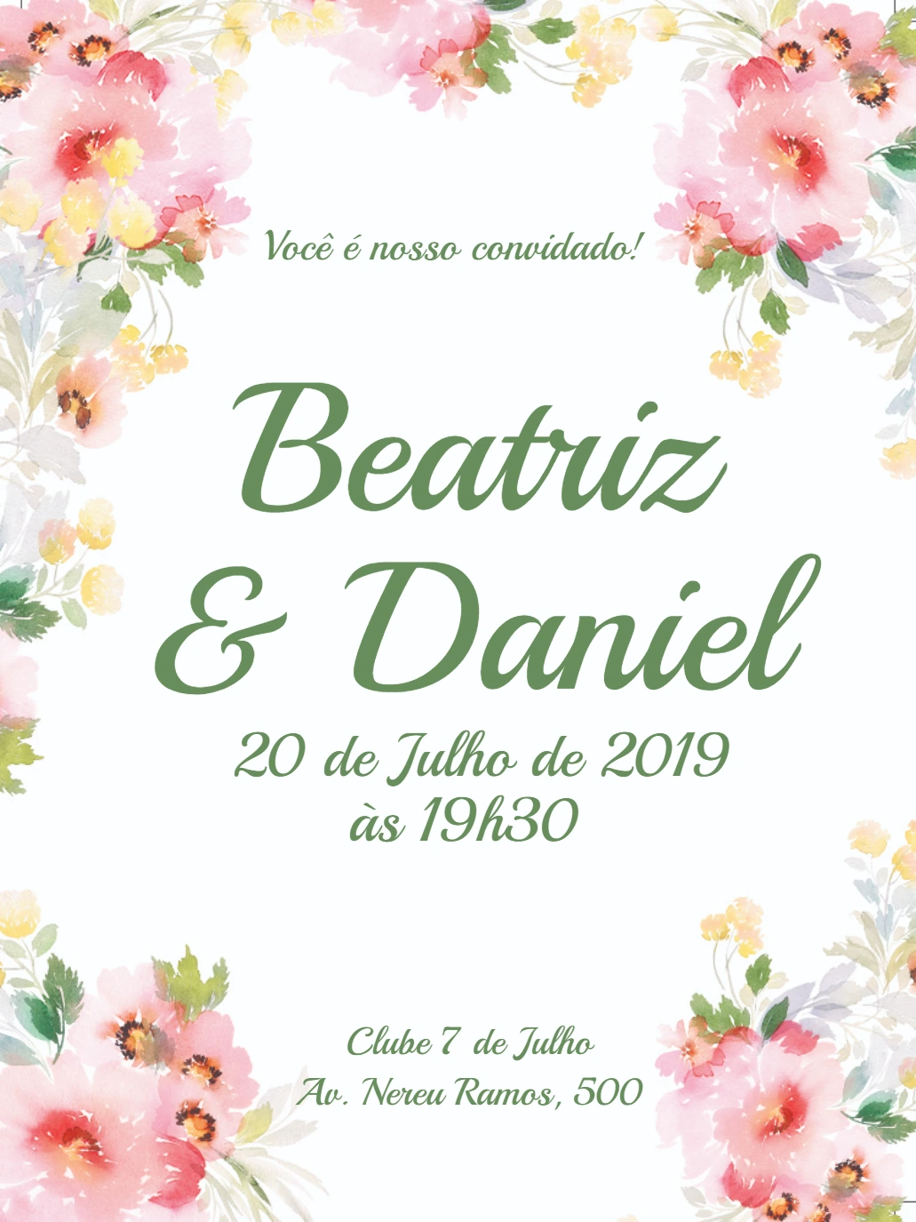 Convite de Casamento Floral Aquarela para Editar Online