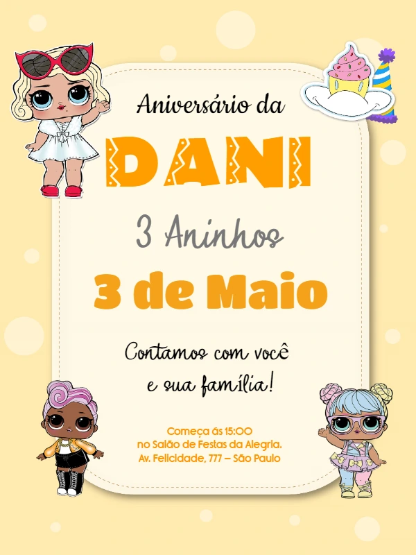 Convite de Aniversário Lol Surprise para Editar Online