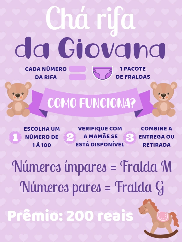 Convite Chá Rifa Ursinha Editável para Enviar Online