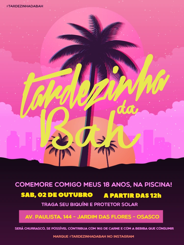 Convite de Aniversário Tardezinha com Coqueiro para Editar