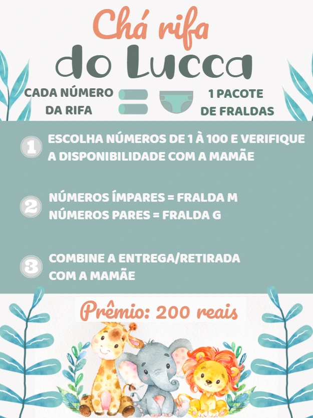 Chá Rifa Safari Aquarela para Editar e Imprimir