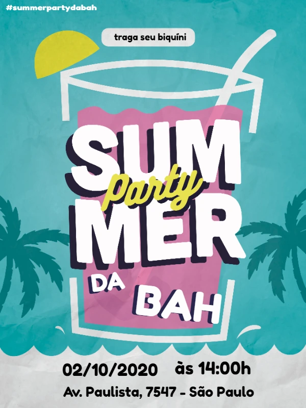 Convite de Aniversário Festa de Verão Tropical para Editar