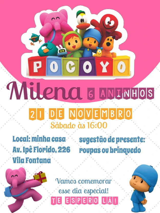 Convite de Aniversário Pocoyo e Turma para Editar Online