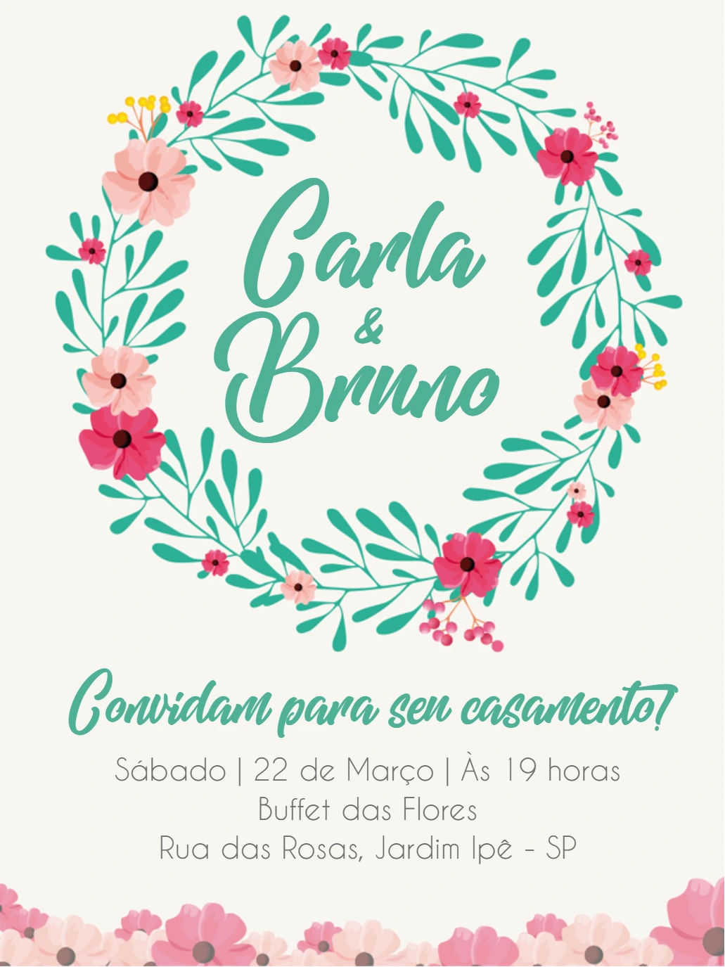 Convite de Casamento Floral com Guirlanda para Editar Online