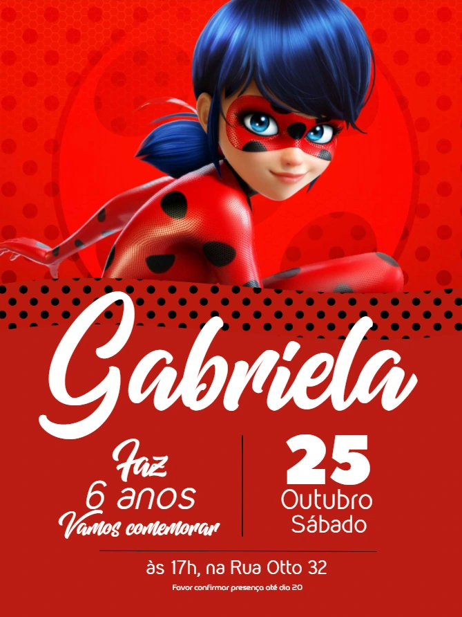Convite de Aniversário Ladybug para Editar e Imprimir Online