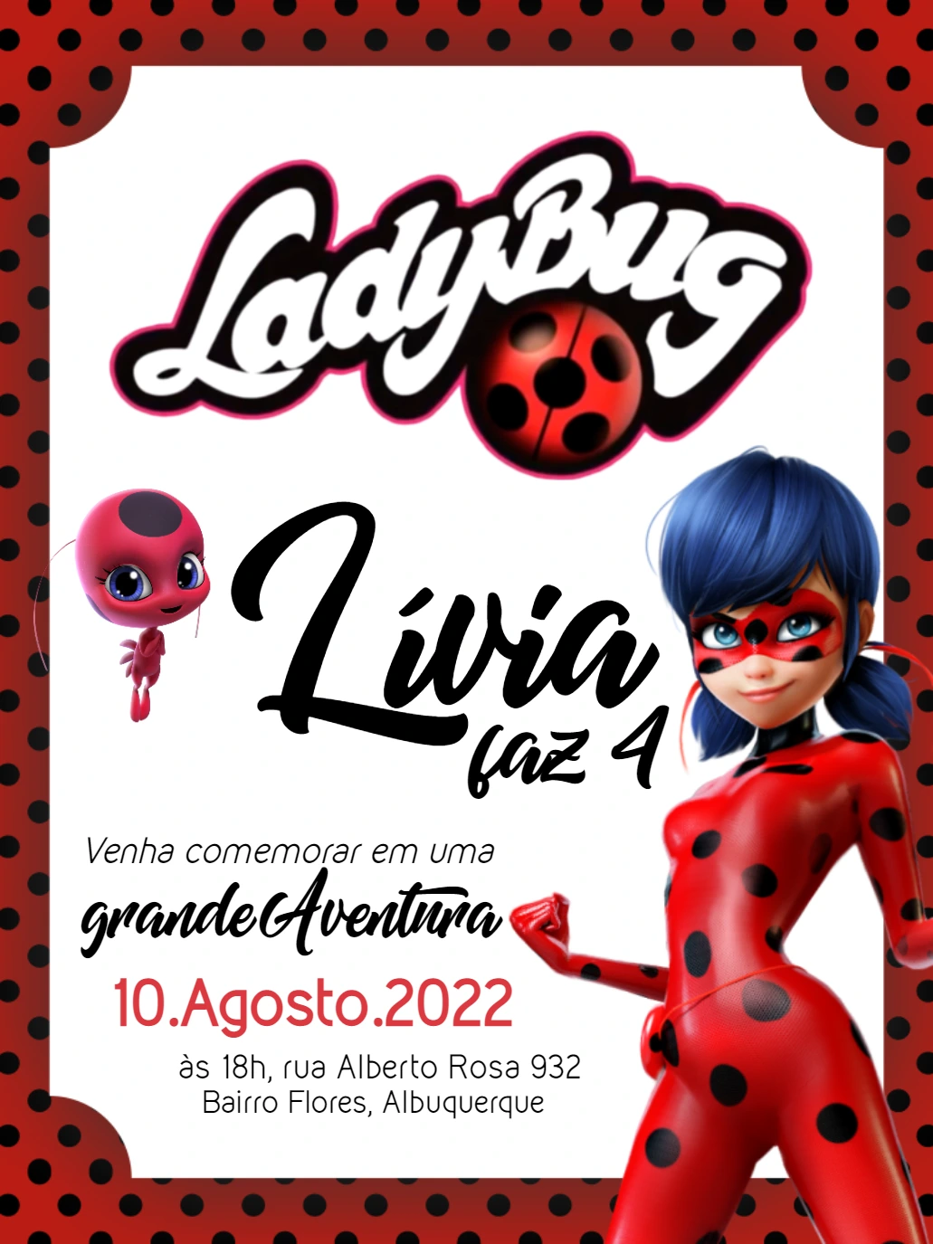 Convite de Aniversário Ladybug com a heroína para Editar Online