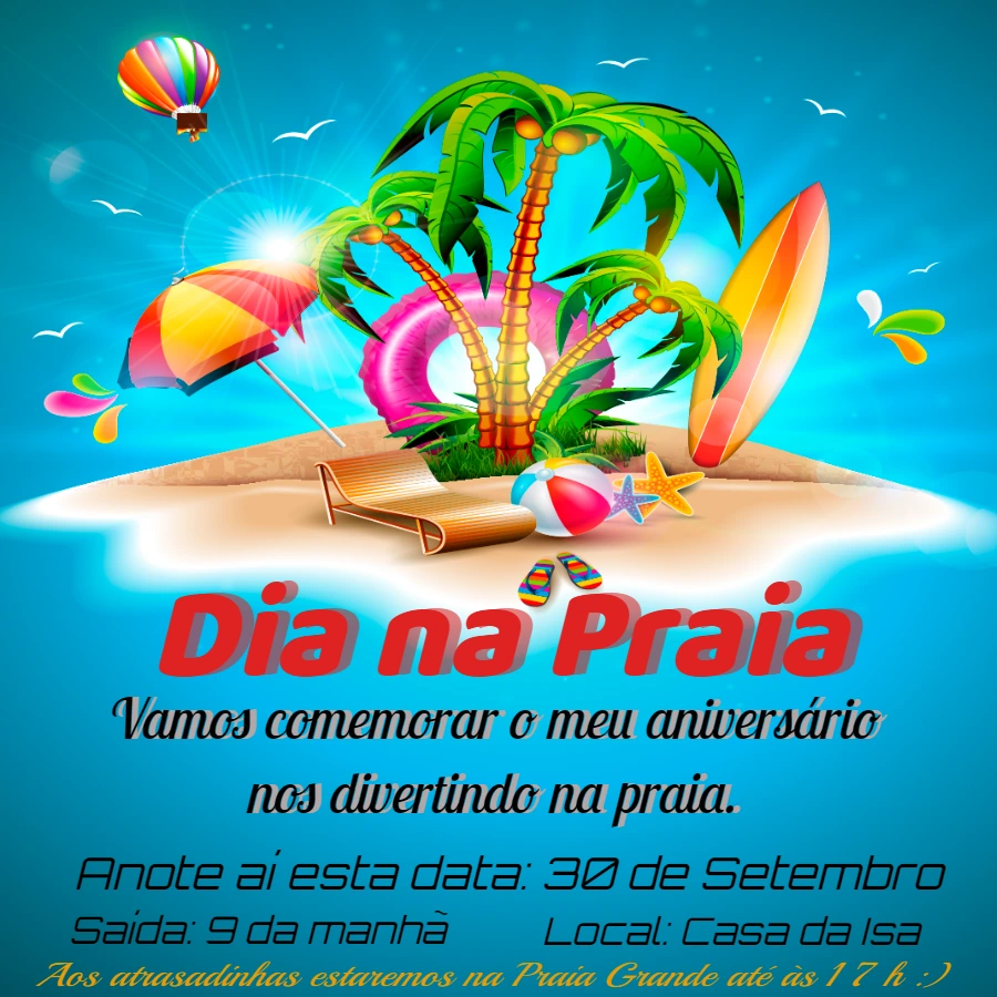 Convite de Aniversário na Praia Tropical para Editar Online