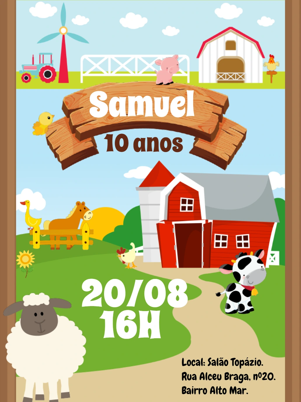 Convite de Aniversário Tema Fazendinha para Editar Online