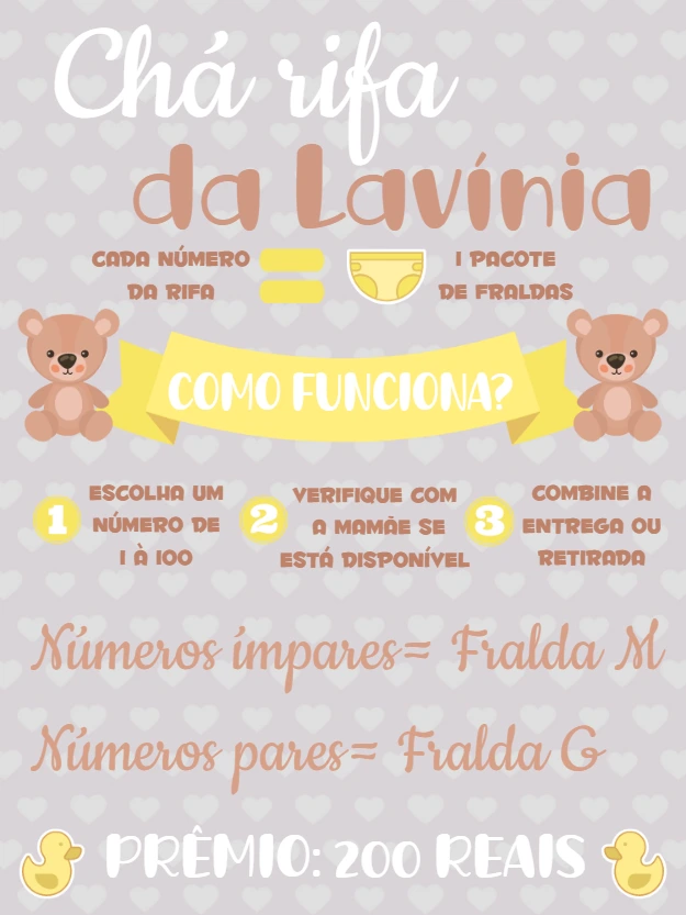 Convite Chá Rifa Ursinho: Crie seu Convite Editável Online
