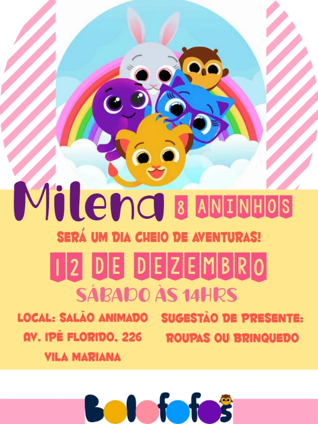 Convite de Aniversário Bolofofos para Editar Online