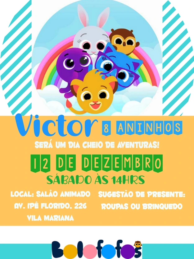 Convite de Aniversário Bolofofos para Editar Online