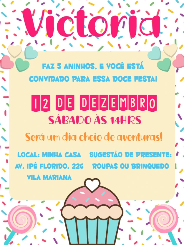 Convite Aniversário Doceria com Confeitos para Editar Online