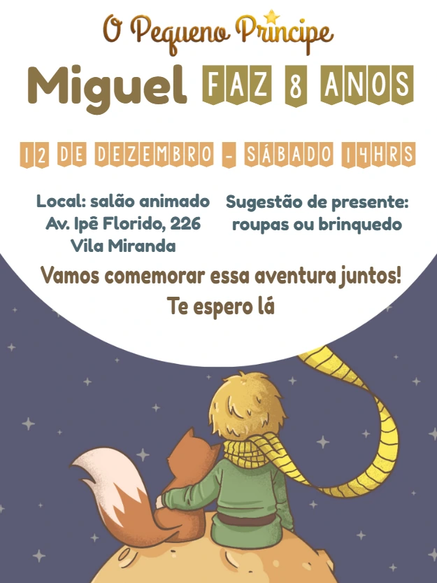 Convite Aniversário O Pequeno Príncipe para Editar Online