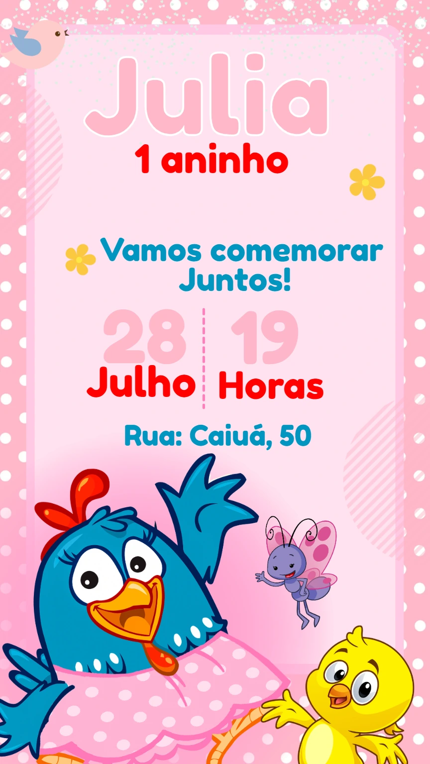 Convite Aniversário Galinha Pintadinha para Editar Online