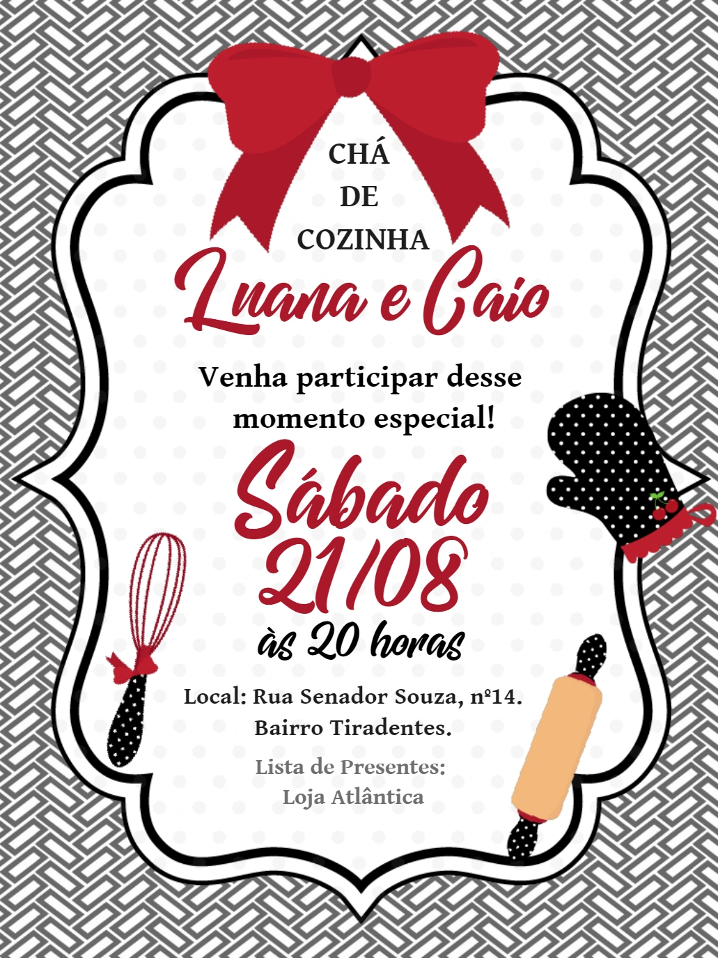 Convite Chá de Cozinha com Utensílios para Editar Online