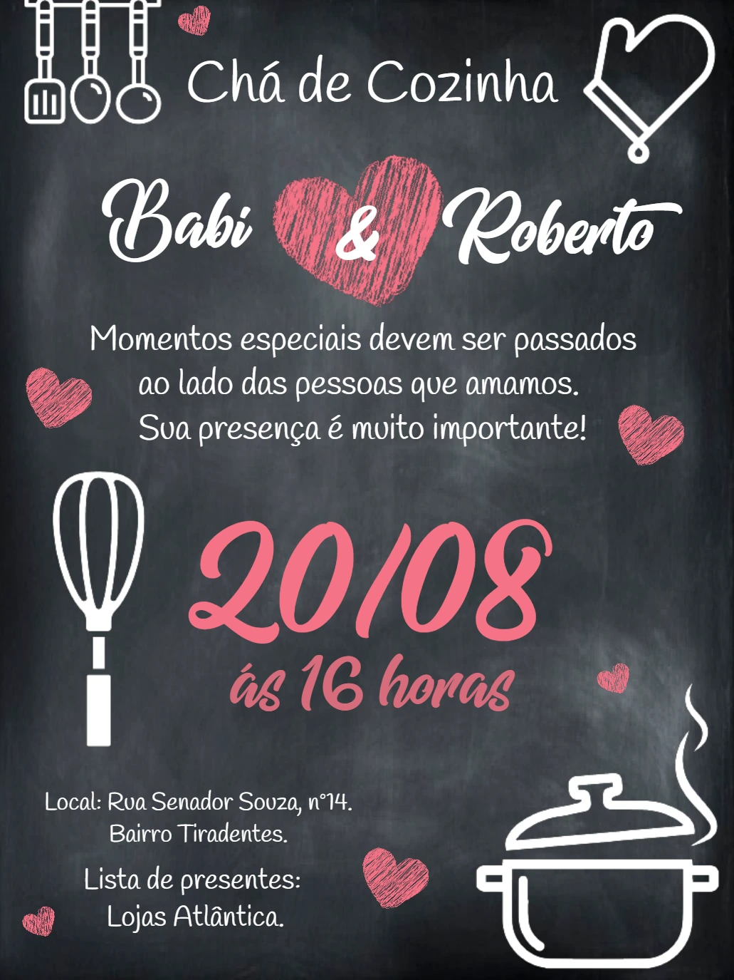 Convite Chá de Cozinha Estilo Lousa para Editar Online