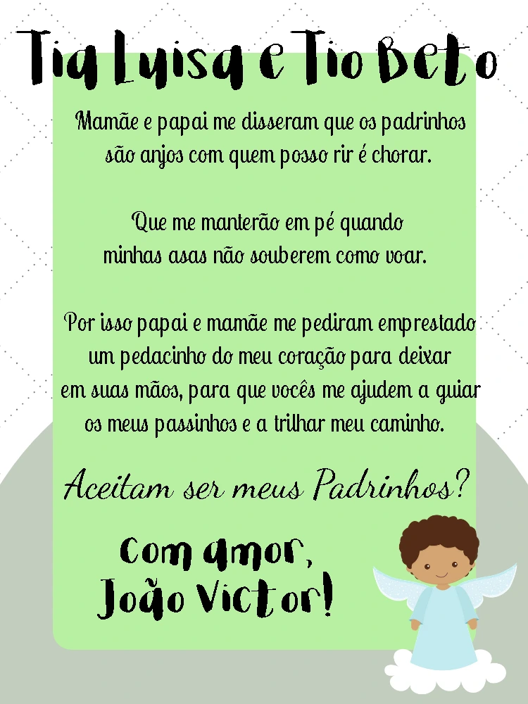Convite Padrinhos de Batismo Anjinho para Editar Online