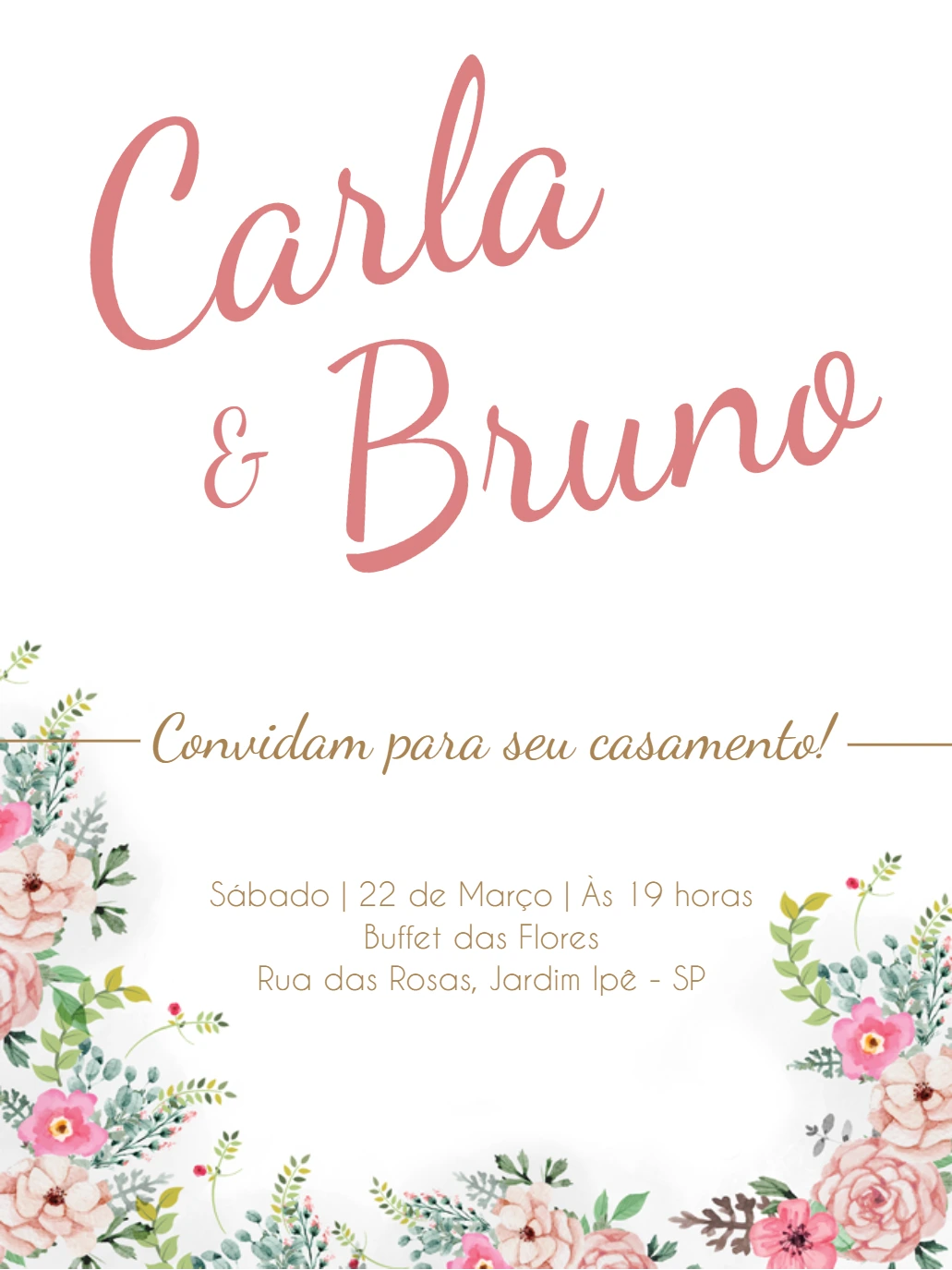 Convite de Casamento Floral Aquarela para Editar Online