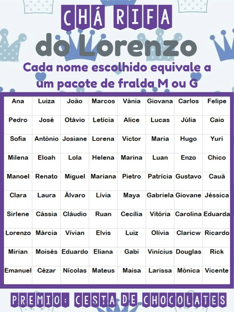 Chá Rifa Realeza com Coroas para Editar Online e Imprimir