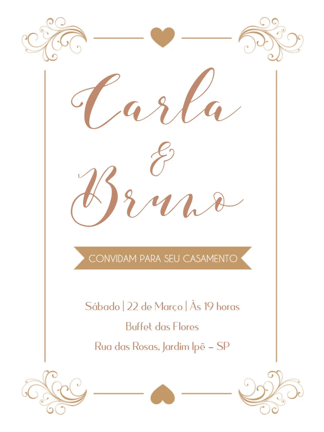 Convite de Casamento Romântico com Arabescos para Editar Online