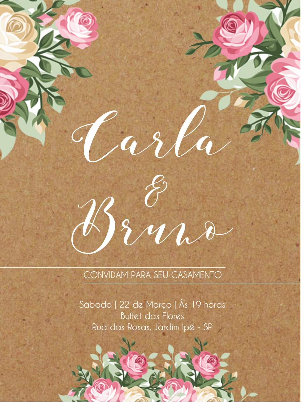 Convite de Casamento Rústico Floral para Editar Online