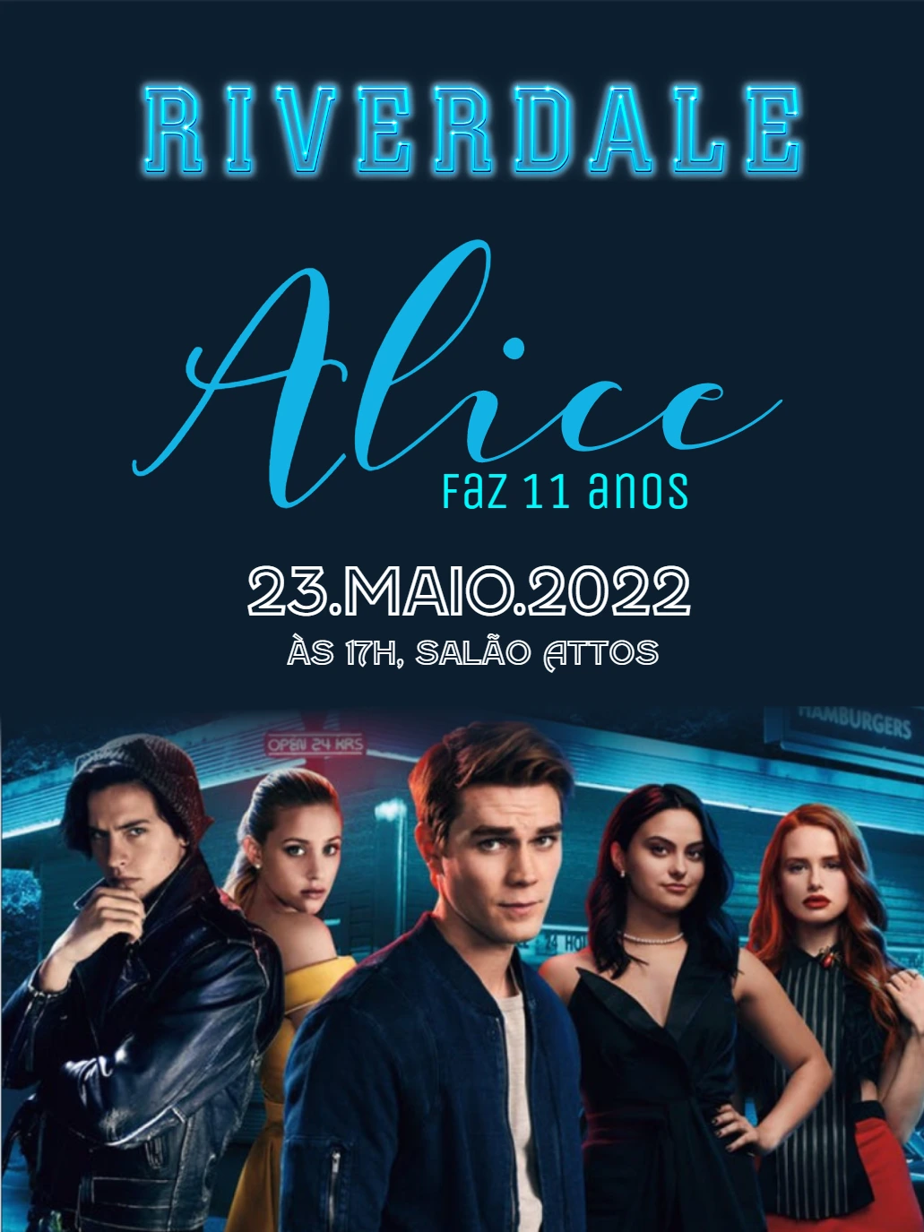 Convite de Aniversário Riverdale com Personagens para Editar