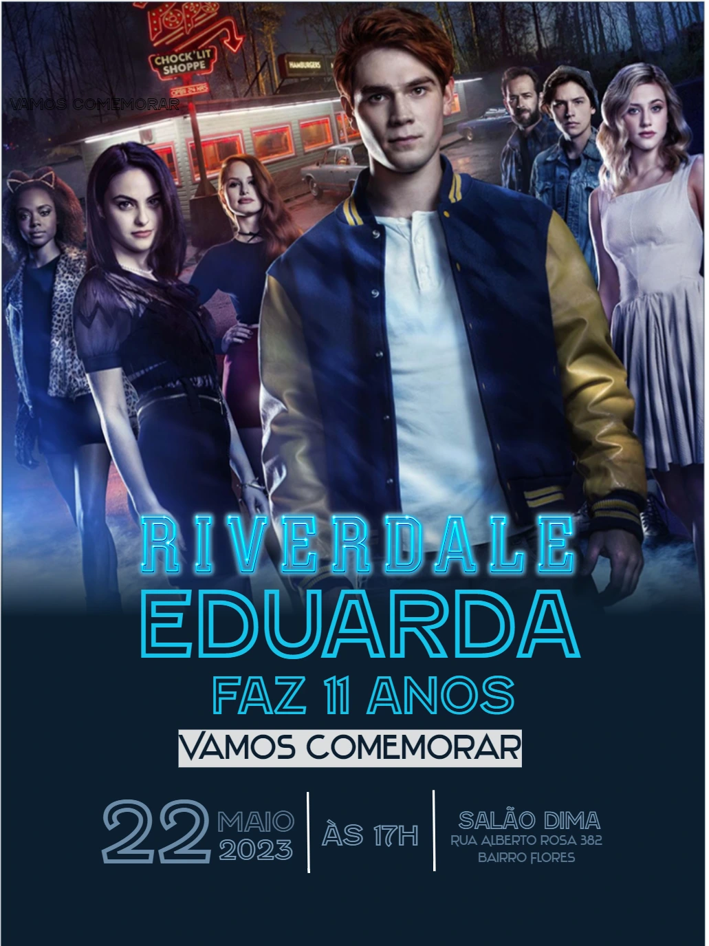 Convite de Aniversário Riverdale com Personagens para Editar