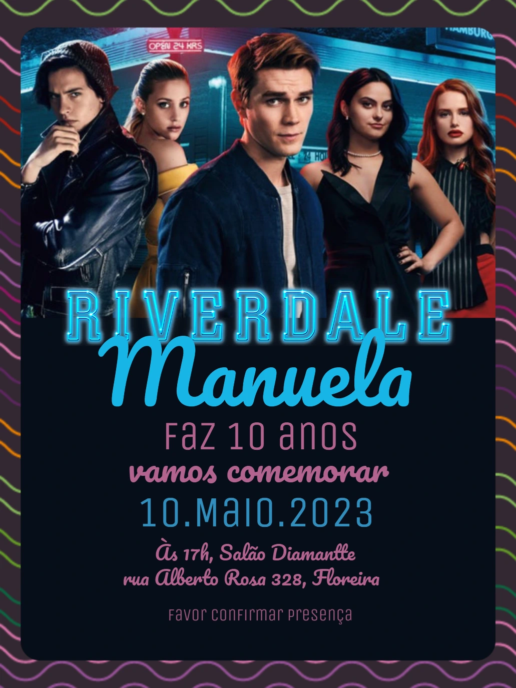 Convite de Aniversário Riverdale com Personagens para Editar