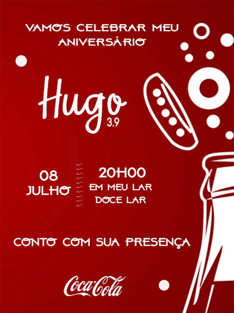 Convite de Aniversário Tema Coca Cola para Editar Online