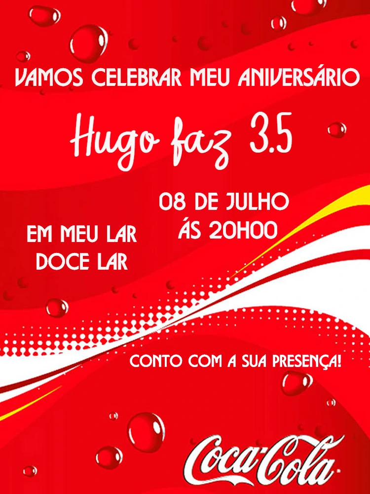 Convite de Aniversário Coca Cola para Editar Online