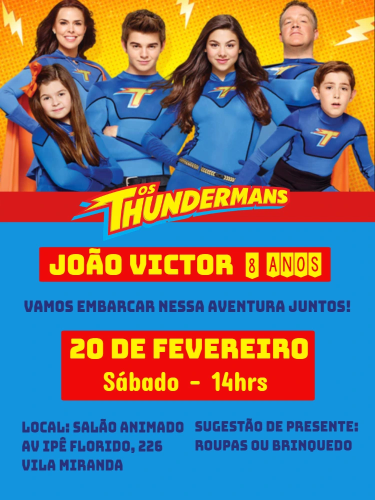 Convite de Aniversário Os Thundermans com Personagens para Editar