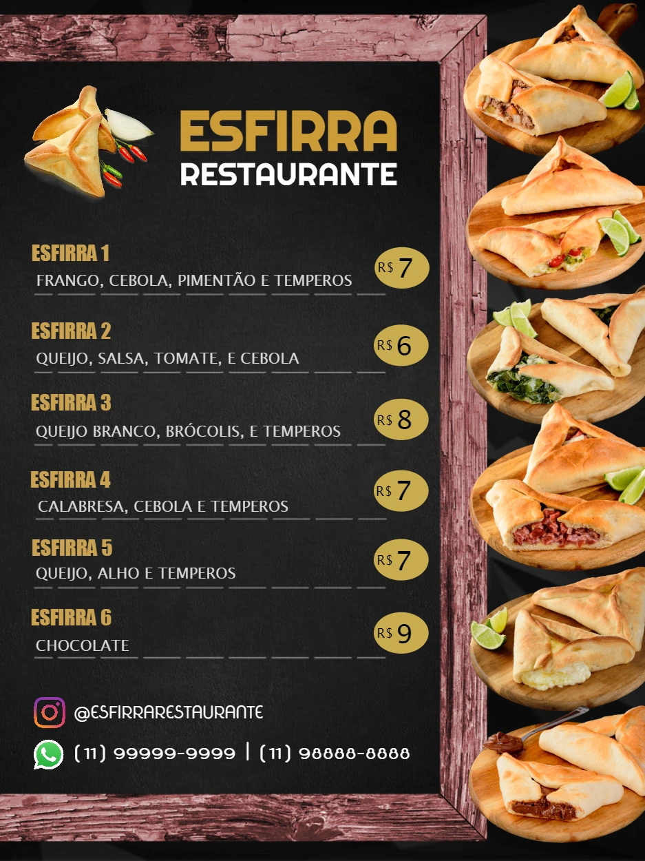 Cardápio de Esfirra Estilo Lousa para Editar Online