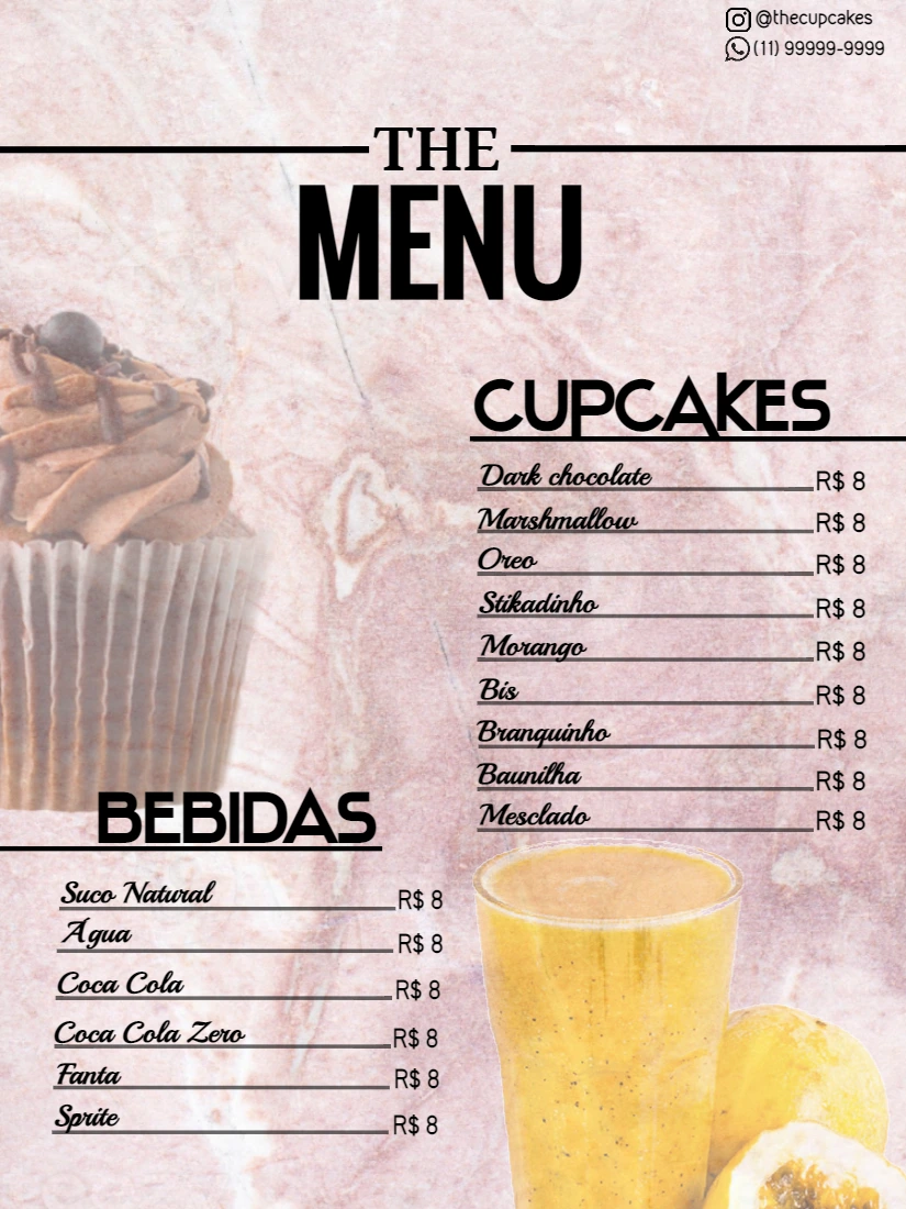 Cardápio para Cupcake e Doceria Editável Online