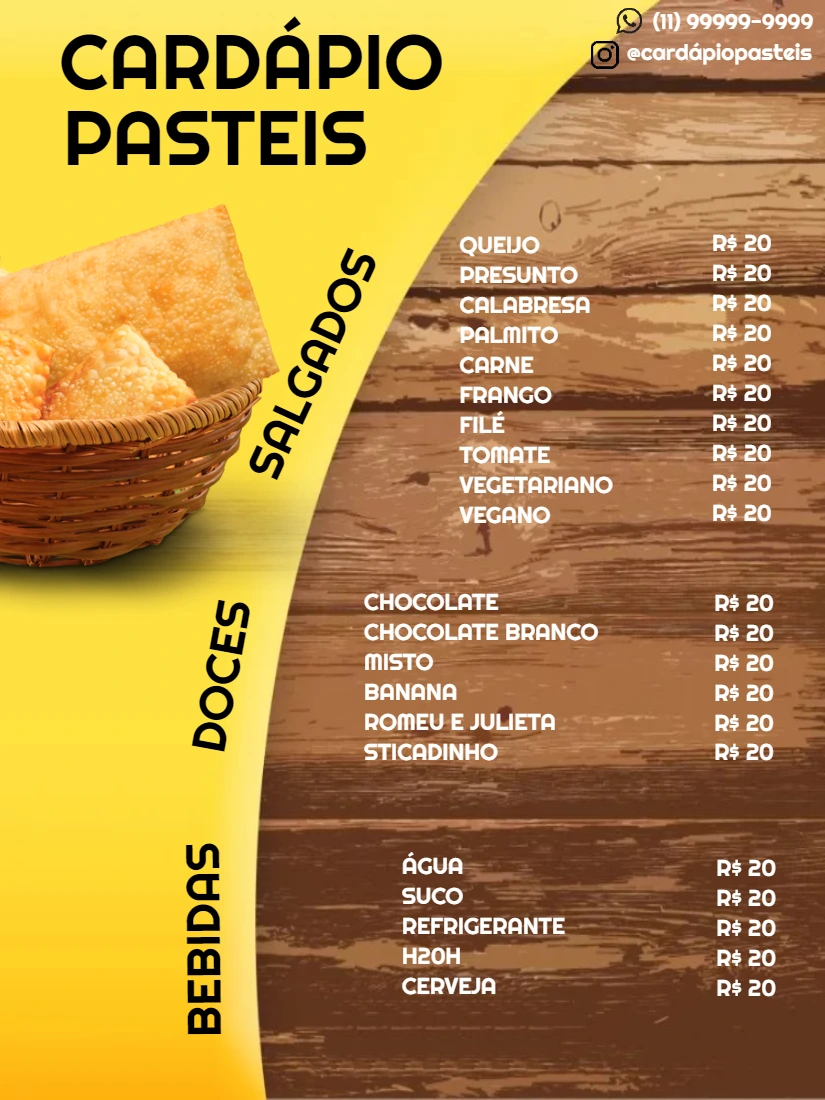 Cardápio de Pastelaria Rústico para Editar e Imprimir
