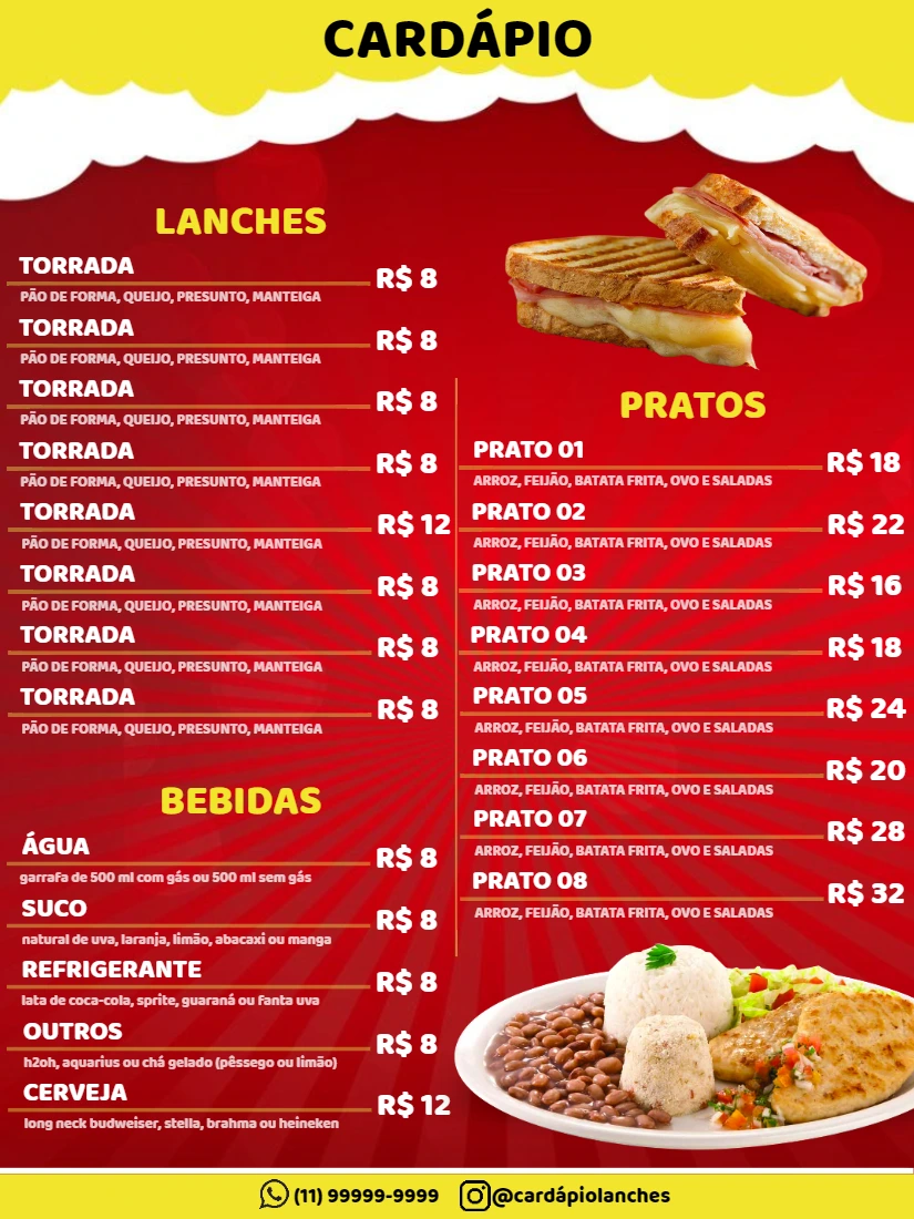 Cardápio para Lanchonete com Foto Editável Online