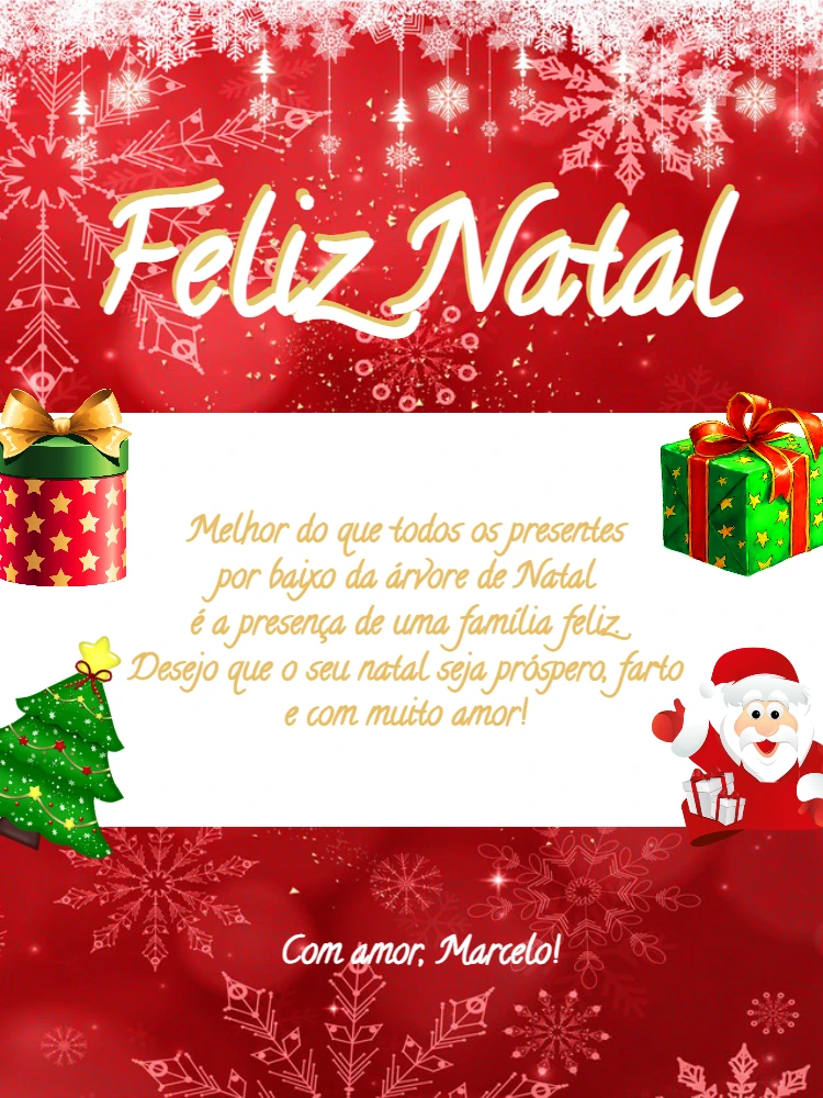 Cartão de Natal com Papai Noel e Presentes para Editar Online