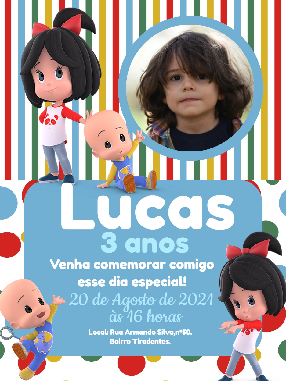 Convite Aniversário Cléo e Cuquin com Foto para Editar Online