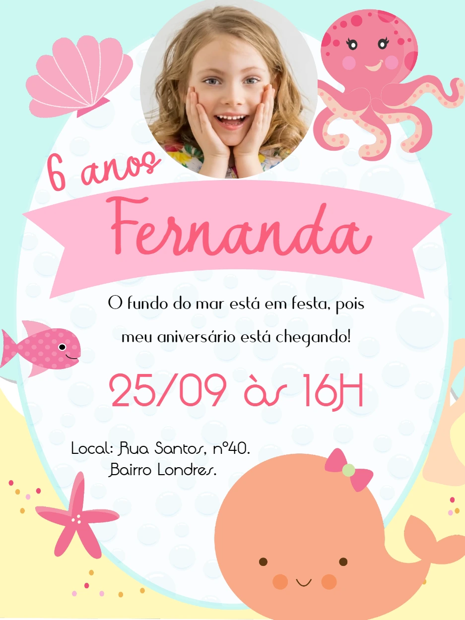 Convite Aniversário Fundo do Mar para Editar Online